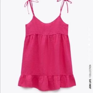 Zara 100% Linen Pink Mini Dress